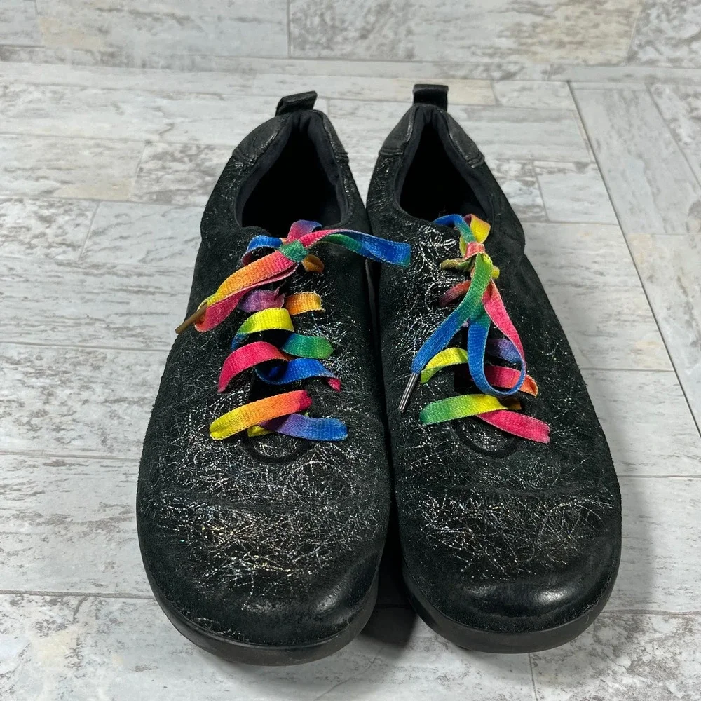 Klogs Sneaker Shoes Womens Size 10M Black Leather Rainbow Lace Up‎ Casual